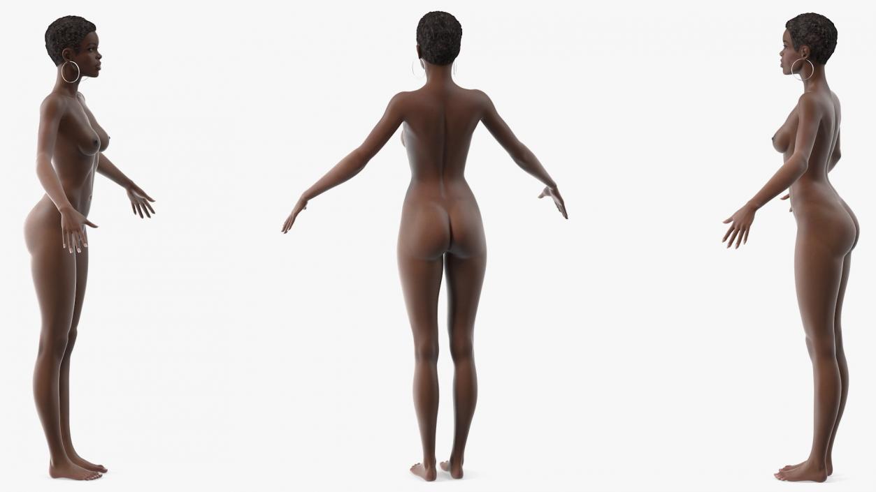 Nude Dark Skin Woman Rigged 3D