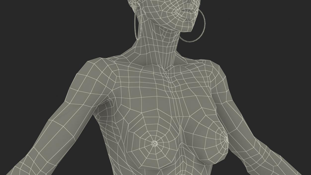 Nude Dark Skin Woman Rigged 3D