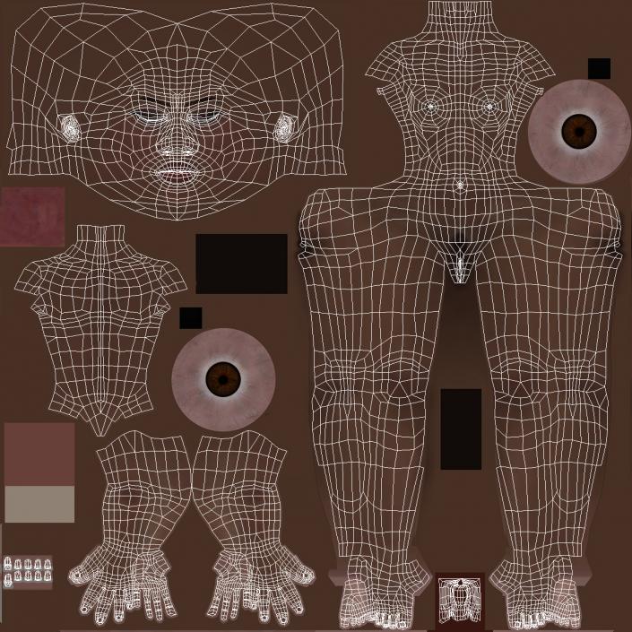 Nude Dark Skin Woman Rigged 3D