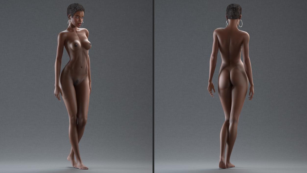 Nude Dark Skin Woman Rigged 3D