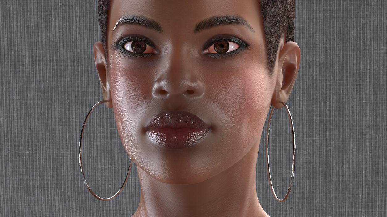 Nude Dark Skin Woman Rigged 3D