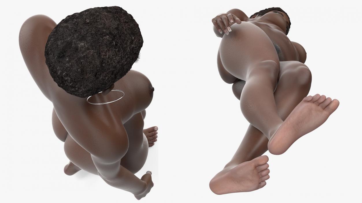 Nude Dark Skin Woman Rigged 3D