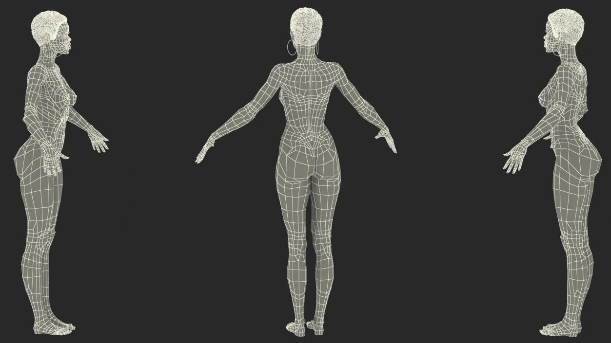 Nude Dark Skin Woman Rigged 3D