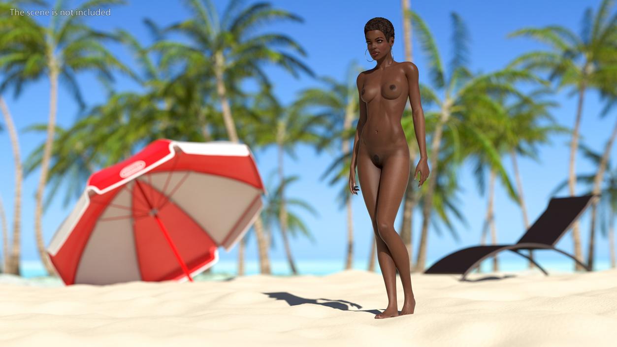 Nude Dark Skin Woman Rigged 3D