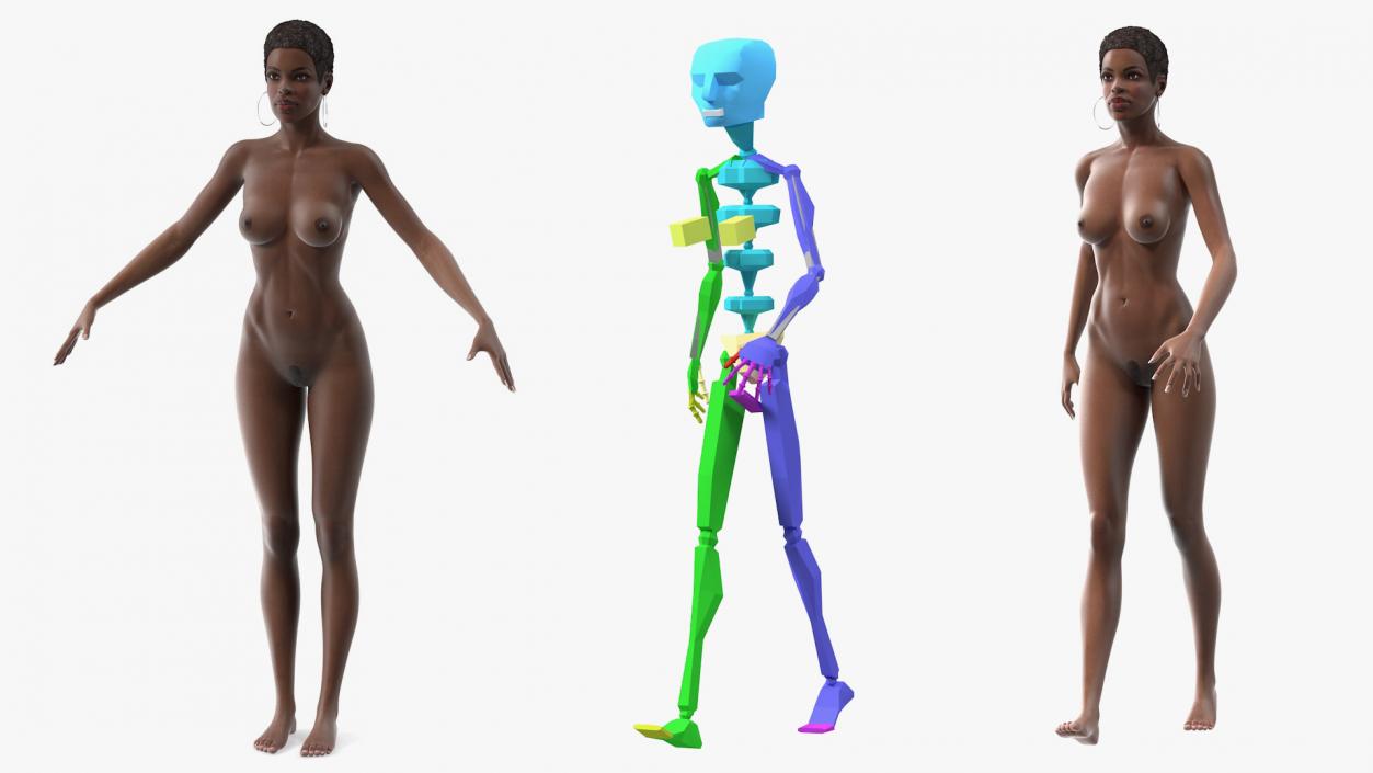 Nude Dark Skin Woman Rigged 3D