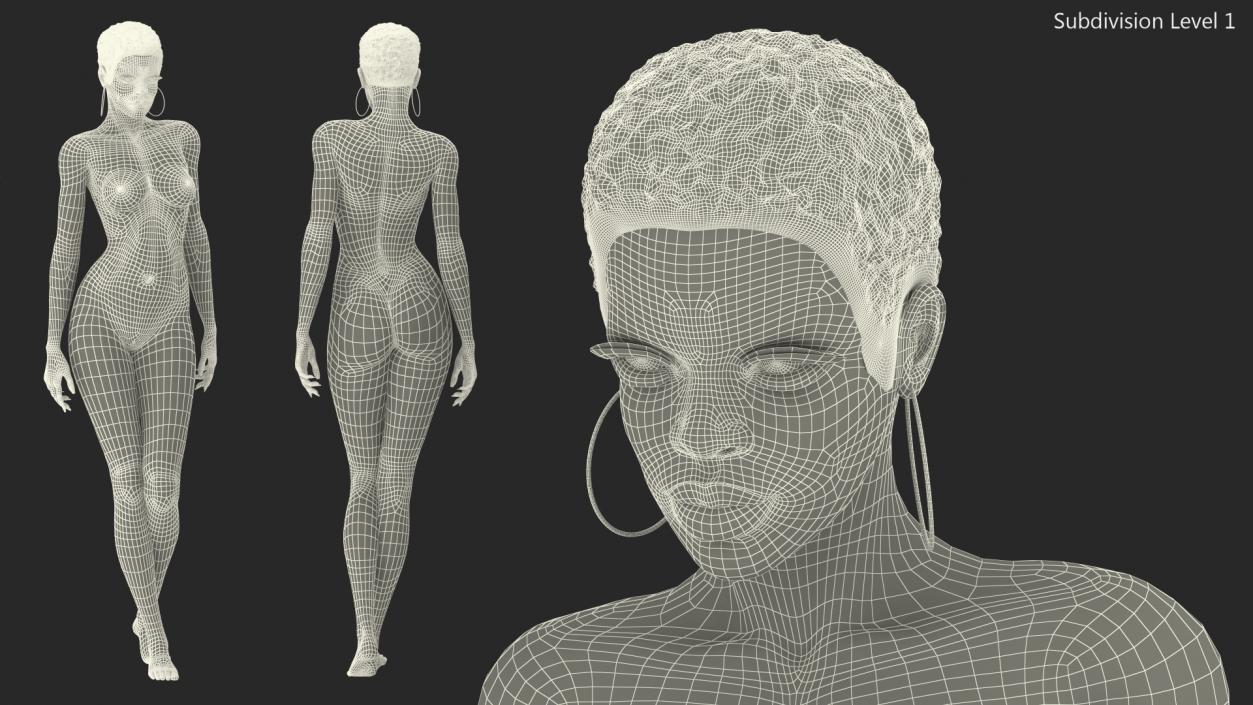 Nude Dark Skin Woman Rigged 3D