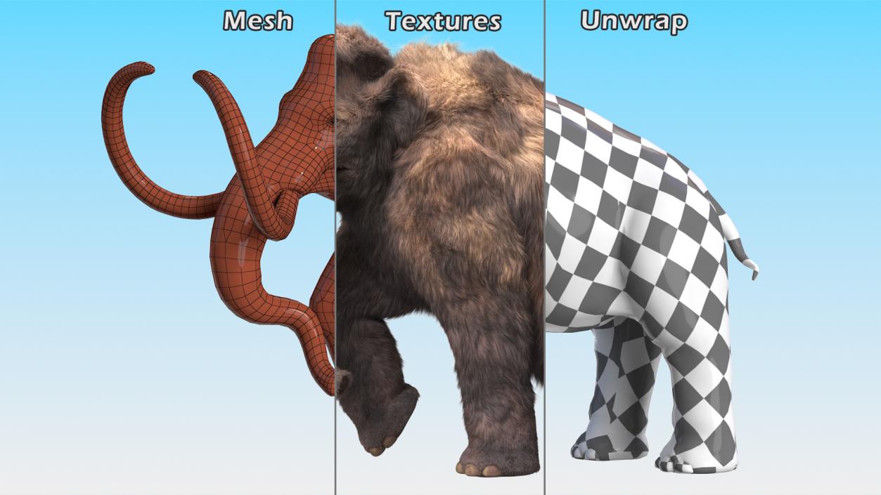 3D Mammoth Adult with Skeleton Collection model