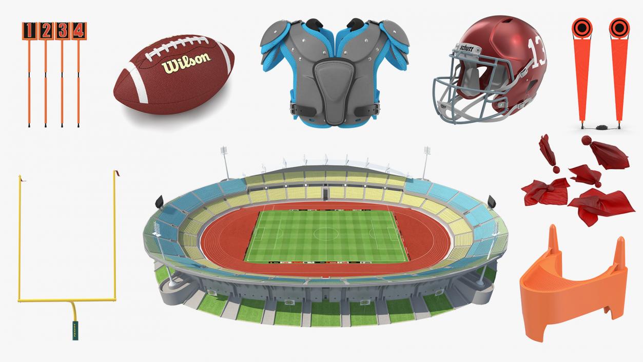 Royal Bafokeng Stadium with Rugby Equipment Collection 3D model