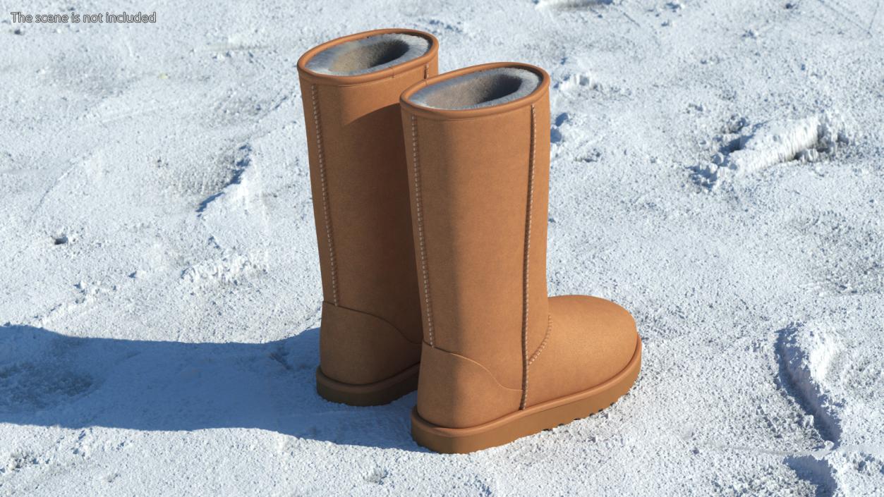 Classic Tall Leather Sheepskin Boots Fur Chestnut 3D model