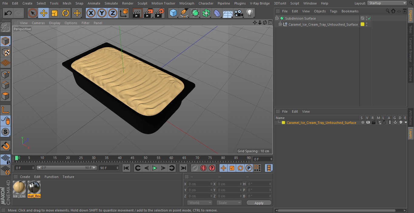 3D model Caramel Ice Cream Tray Untouched Surface