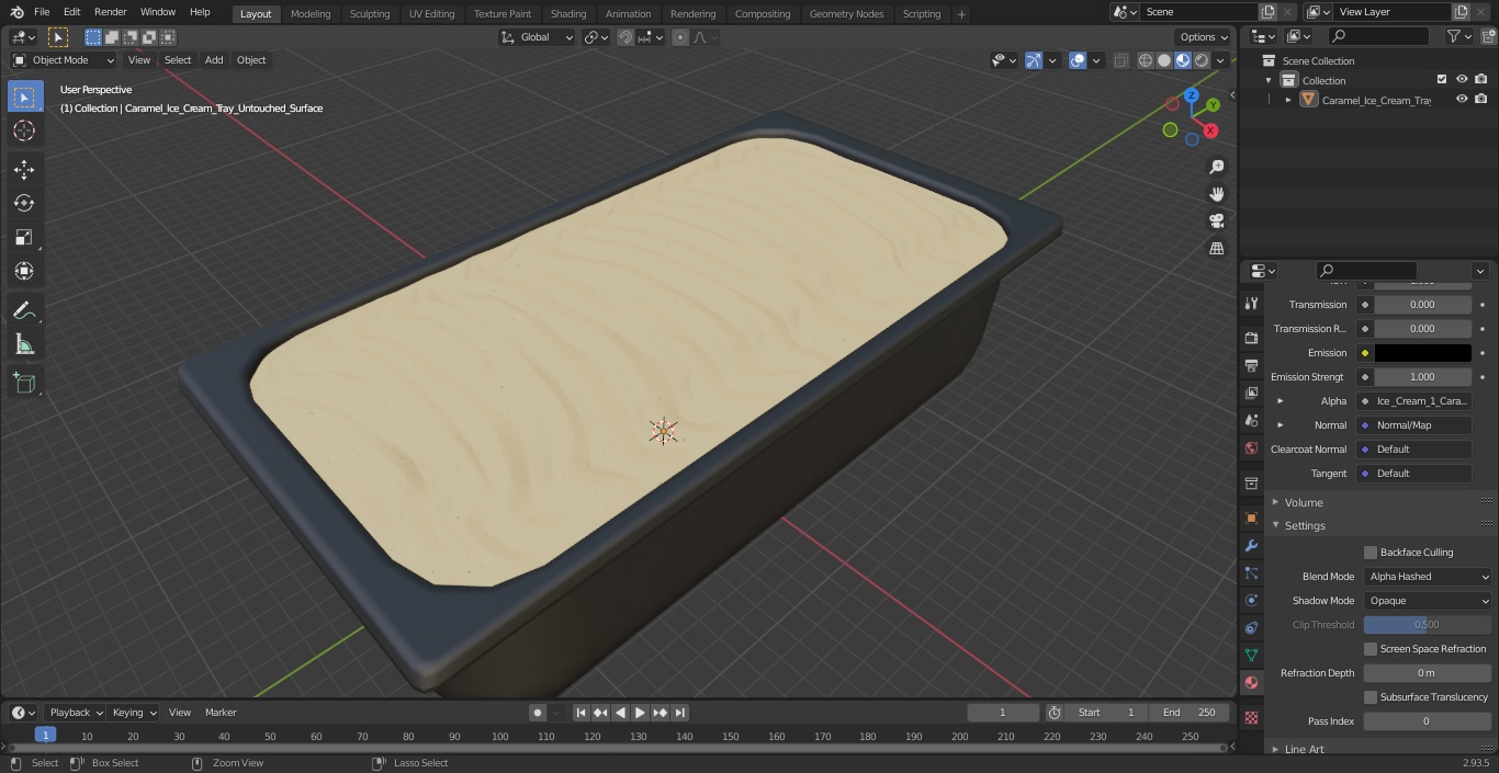 3D model Caramel Ice Cream Tray Untouched Surface