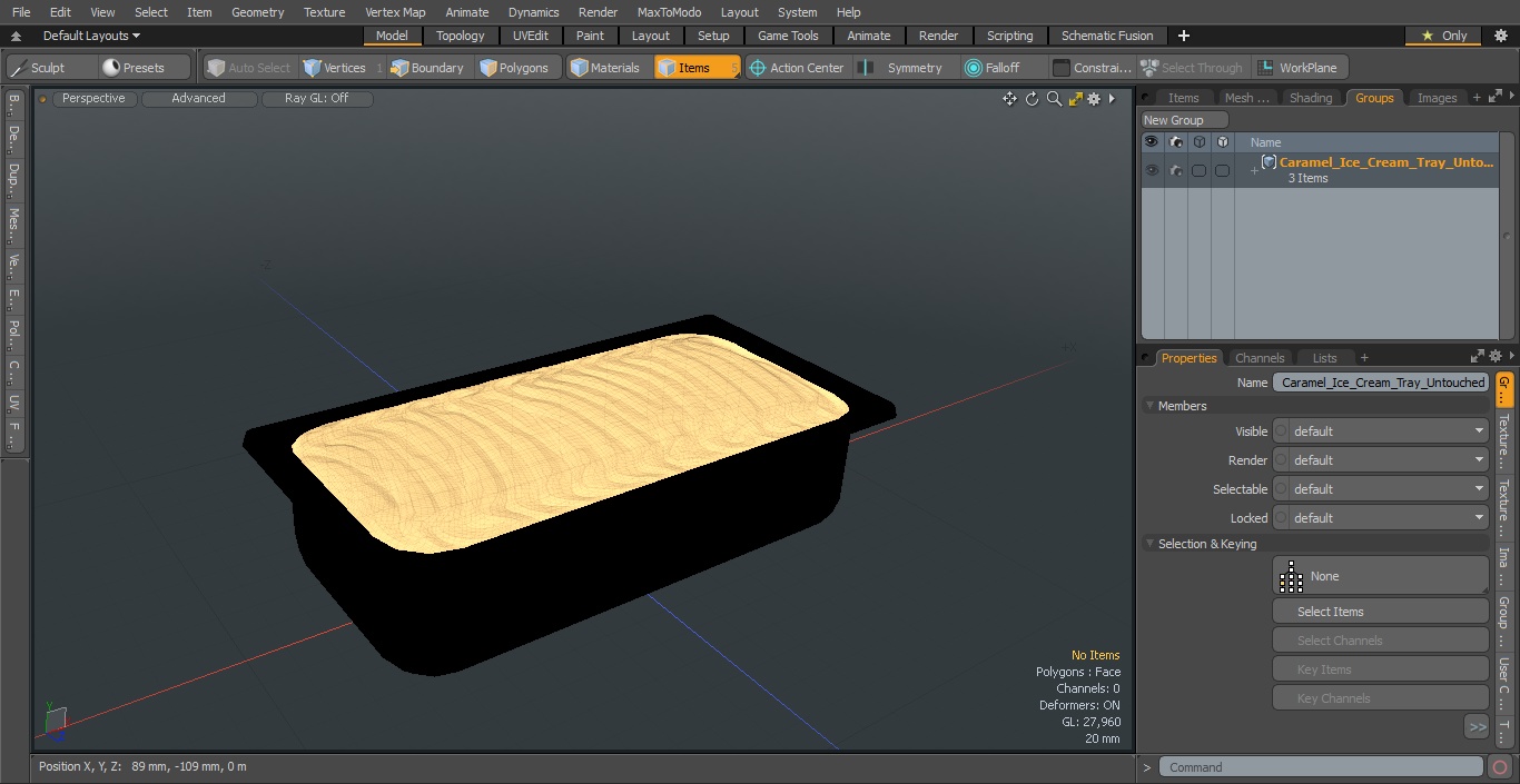 3D model Caramel Ice Cream Tray Untouched Surface