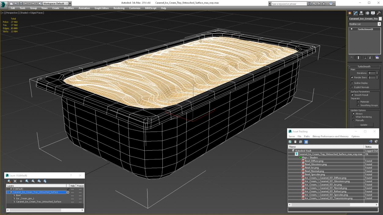 3D model Caramel Ice Cream Tray Untouched Surface