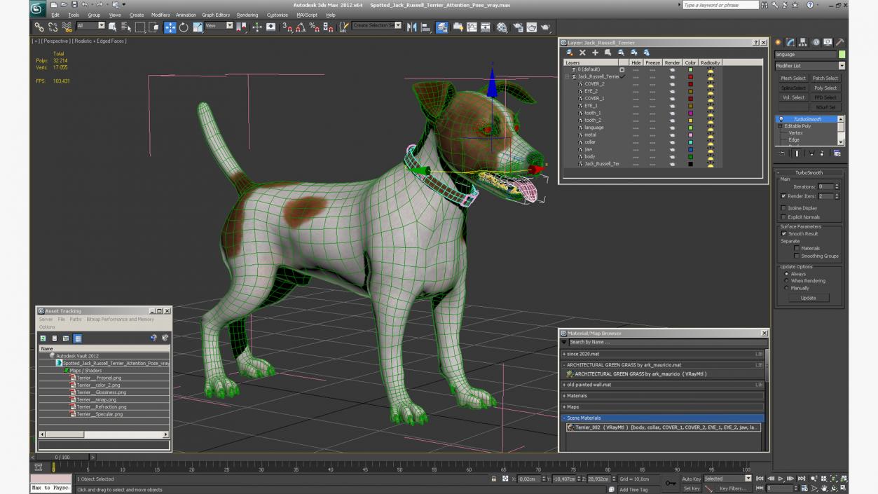 3D Spotted Jack Russell Terrier Attention Pose model