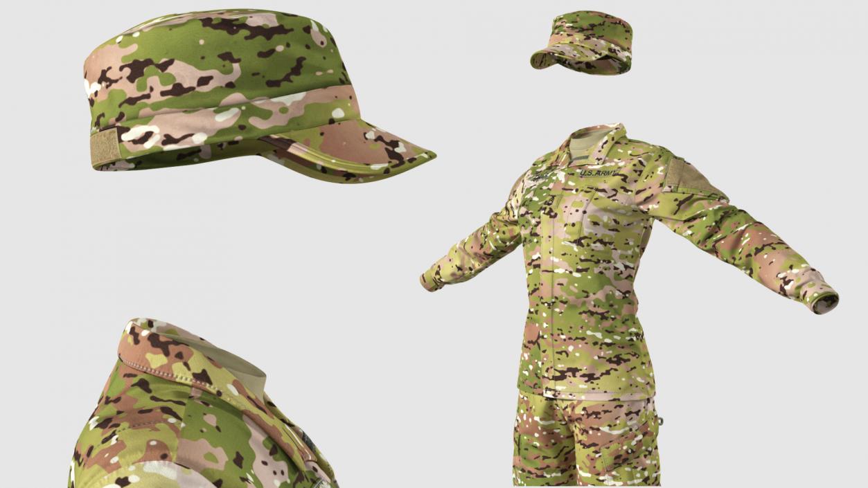 3D Female US Soldier Camouflage Uniform