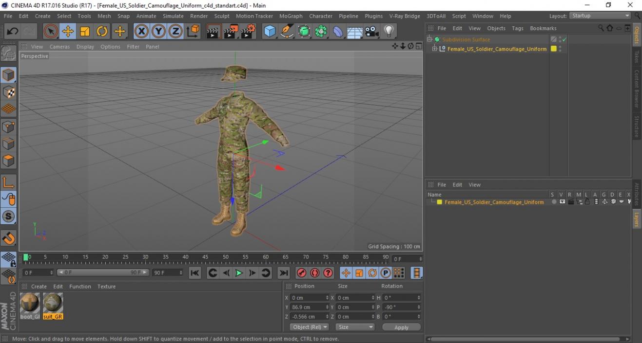 3D Female US Soldier Camouflage Uniform