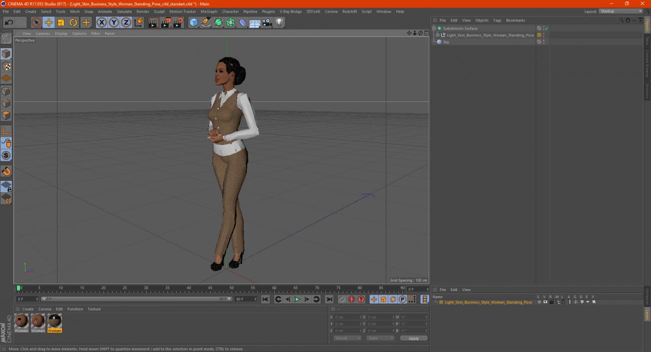 3D model Light Skin Business Style Woman Standing Pose