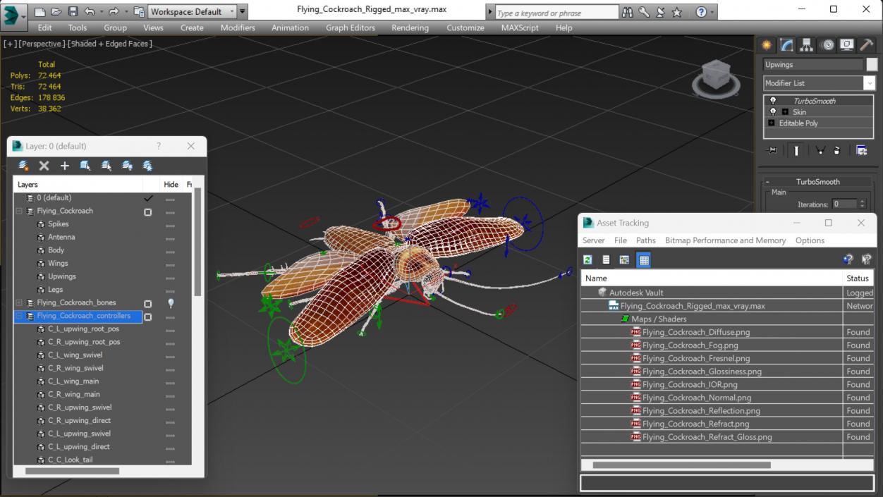 Flying Cockroach Rigged for Maya 3D