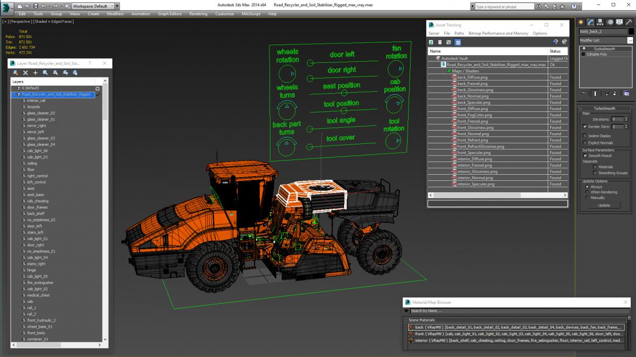 3D model Road Recycler and Soil Stabilizer Rigged