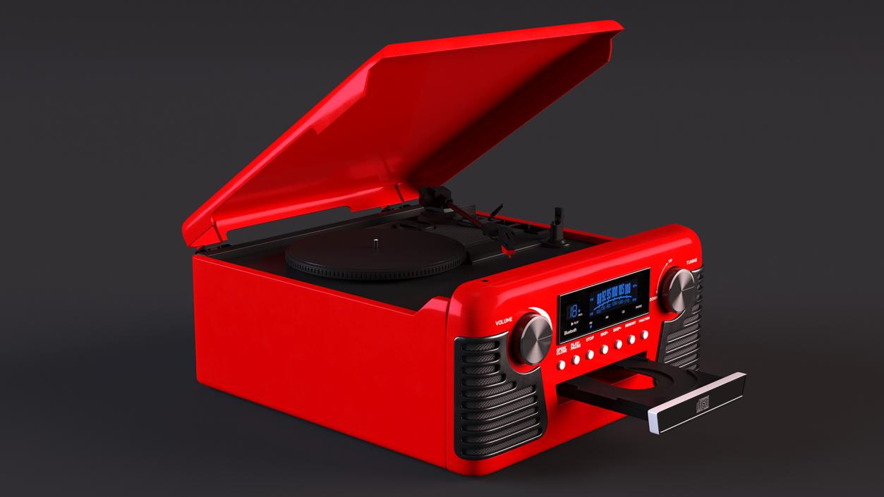 Red Retro Turntable 3D model