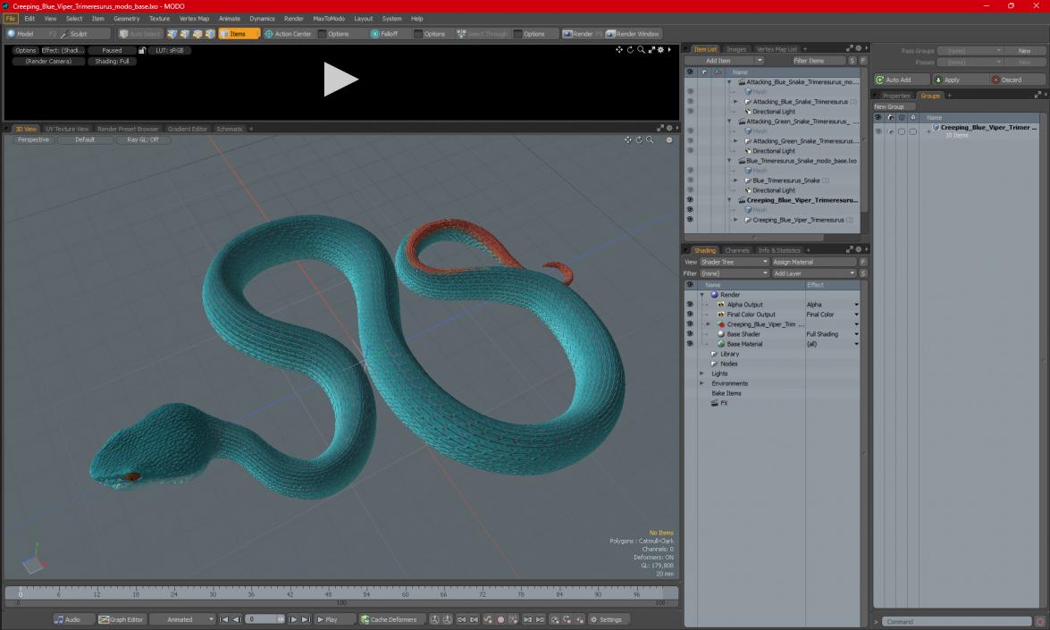 Creeping Blue Viper Trimeresurus 3D