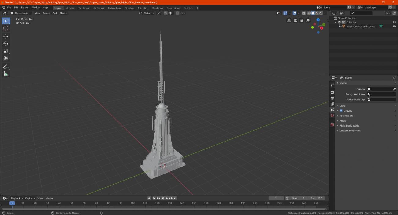 3D Empire State Building Spire Night Glow model