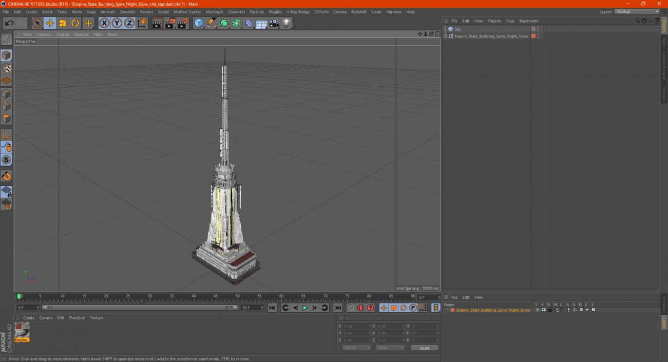 3D Empire State Building Spire Night Glow model