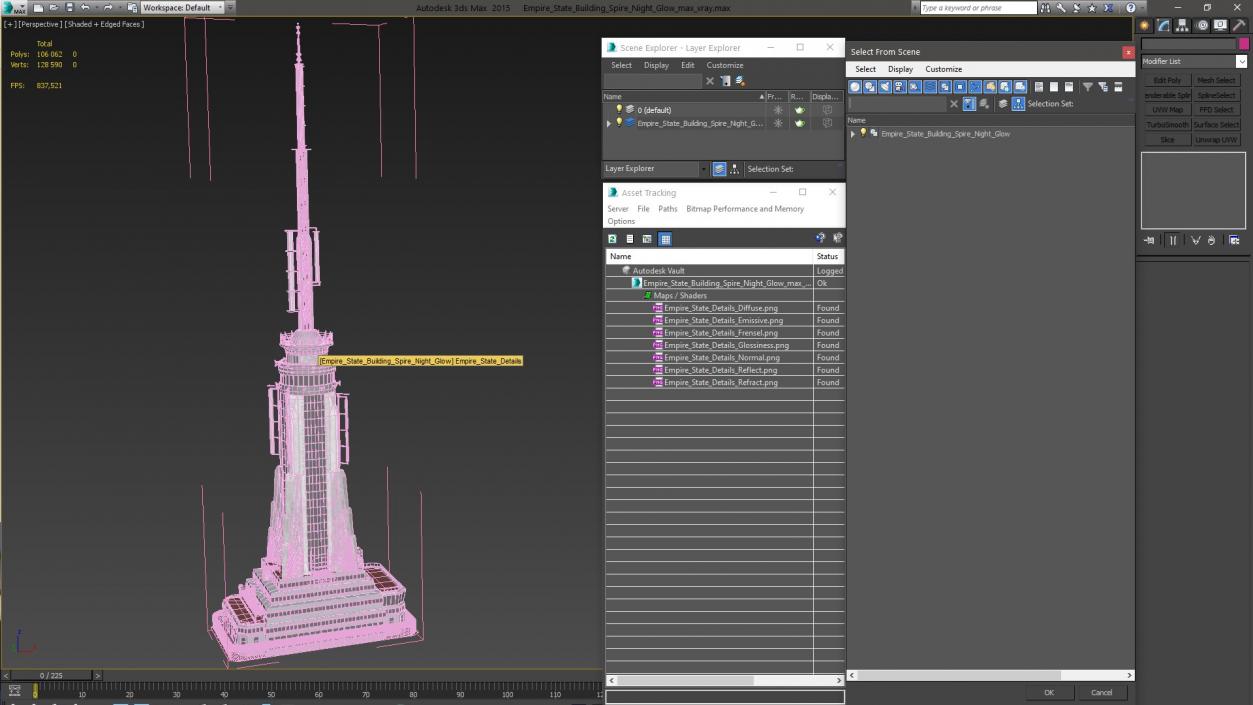 3D Empire State Building Spire Night Glow model