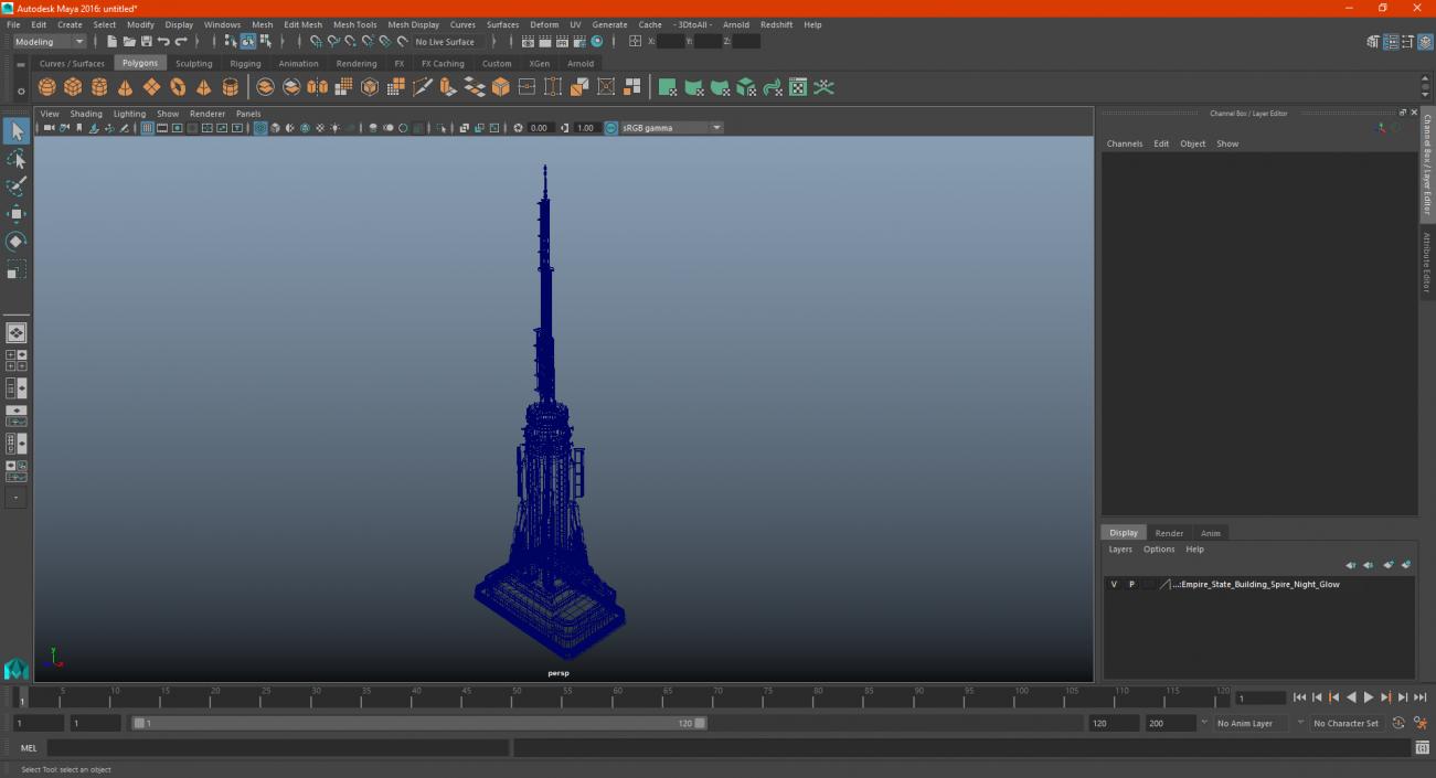 3D Empire State Building Spire Night Glow model