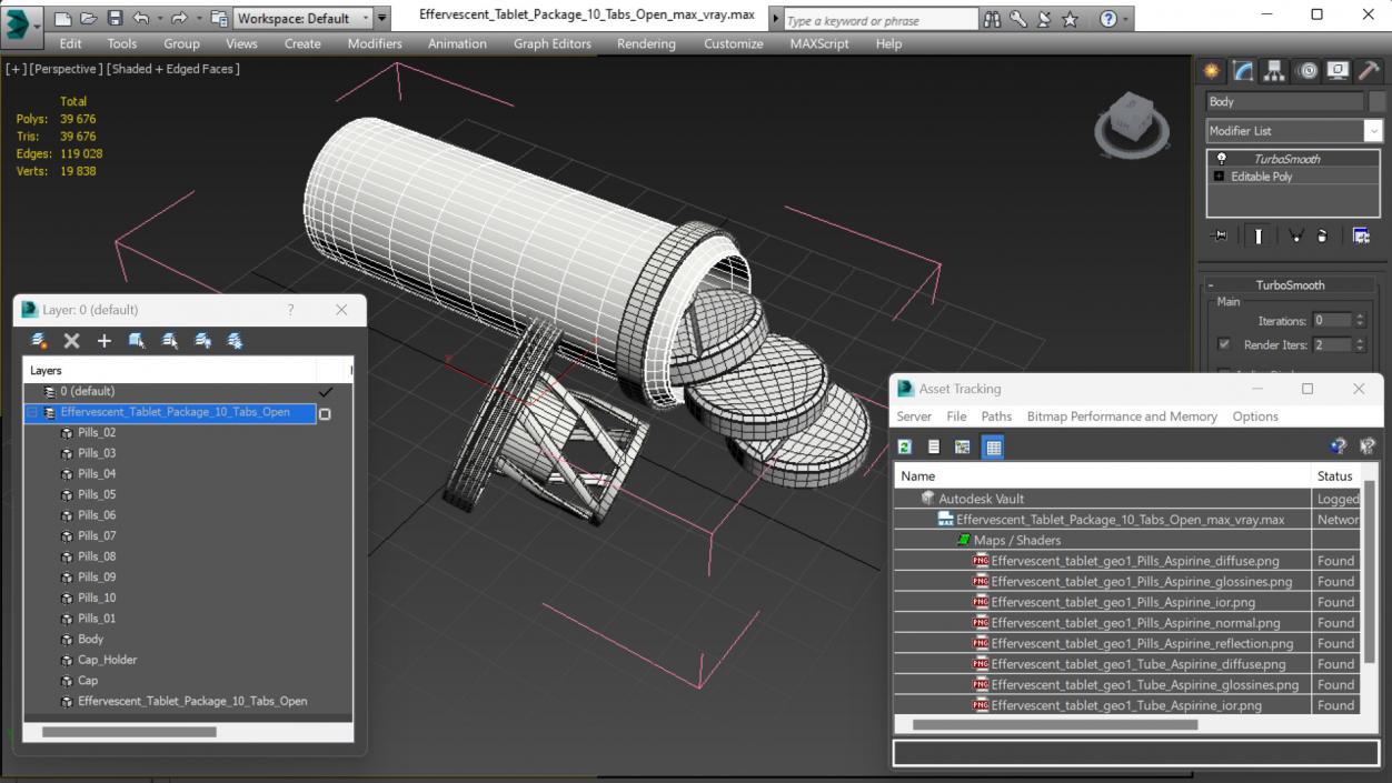 3D model Effervescent Tablet Package 10 Tabs Open