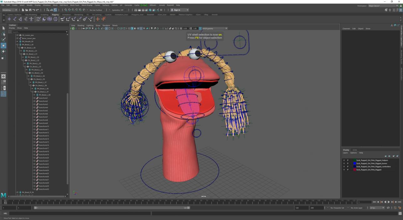 Sock Puppet Girl Pink Rigged for Maya 3D