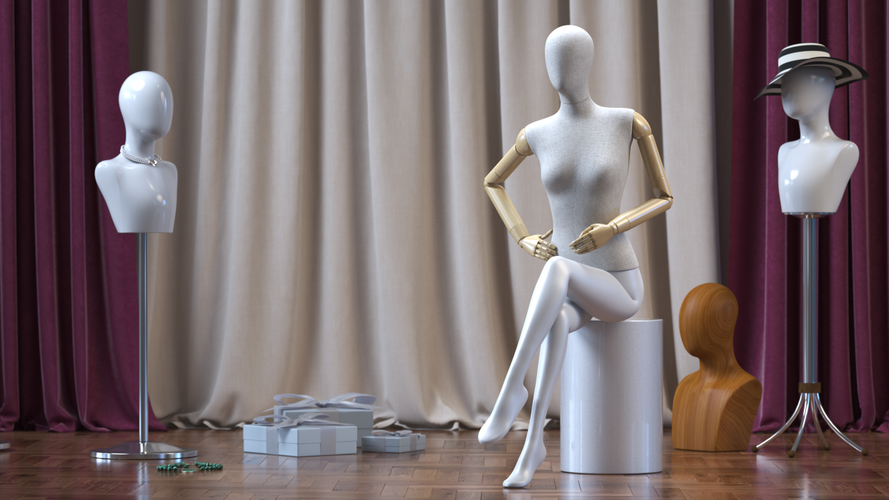 3D Flexible Female Mannequin Sitting Pose model