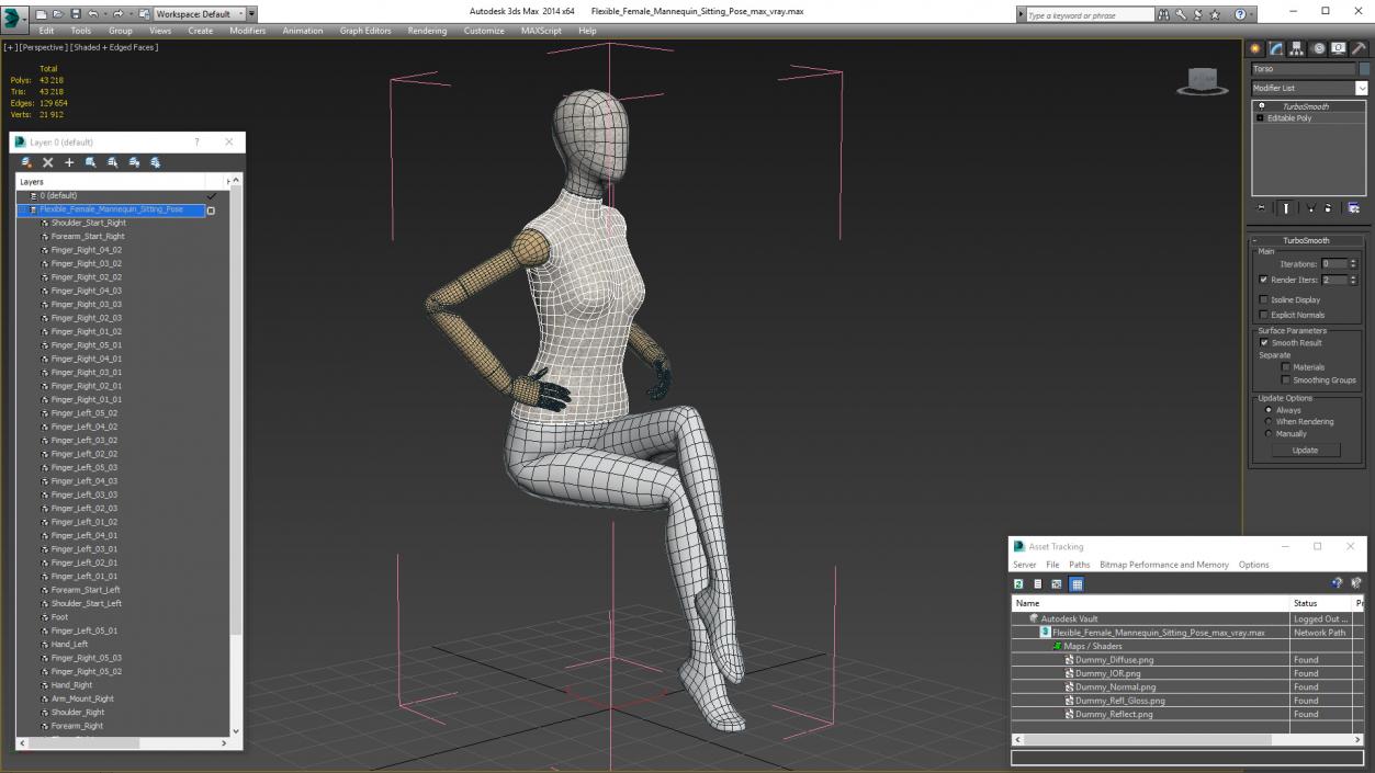 3D Flexible Female Mannequin Sitting Pose model