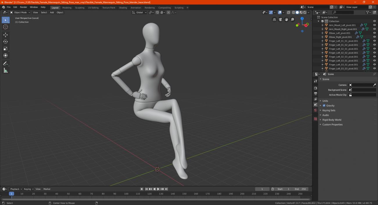 3D Flexible Female Mannequin Sitting Pose model