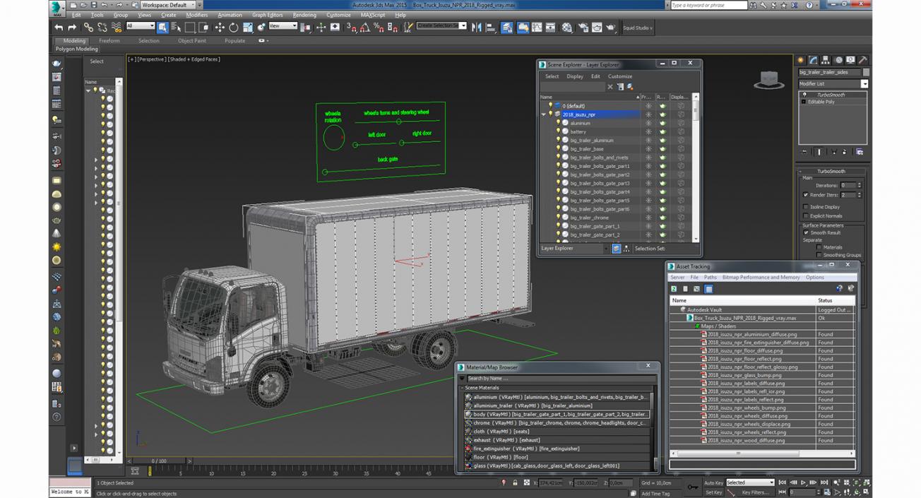 3D Box Truck Isuzu NPR 2018 Rigged