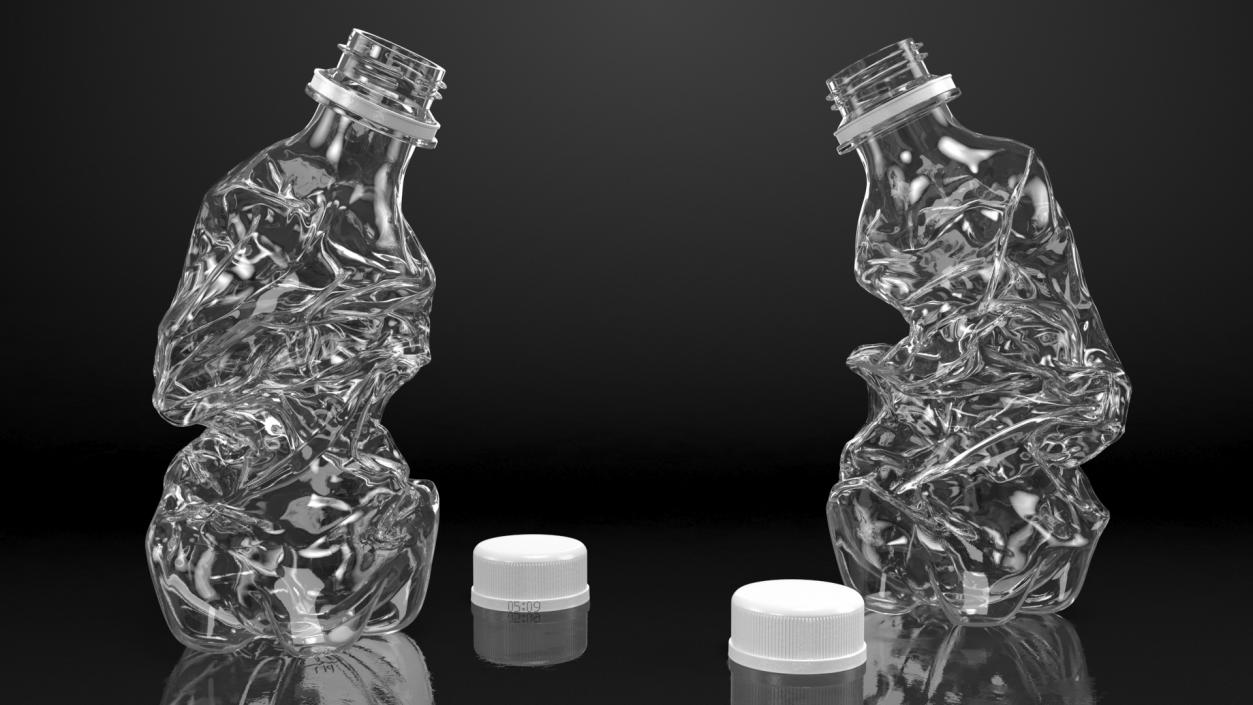 3D model Upright Crushed Empty Plastic Bottle with Cap