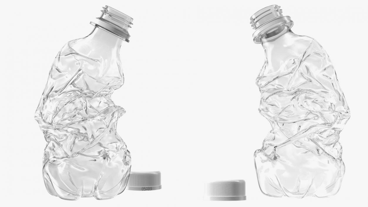 3D model Upright Crushed Empty Plastic Bottle with Cap