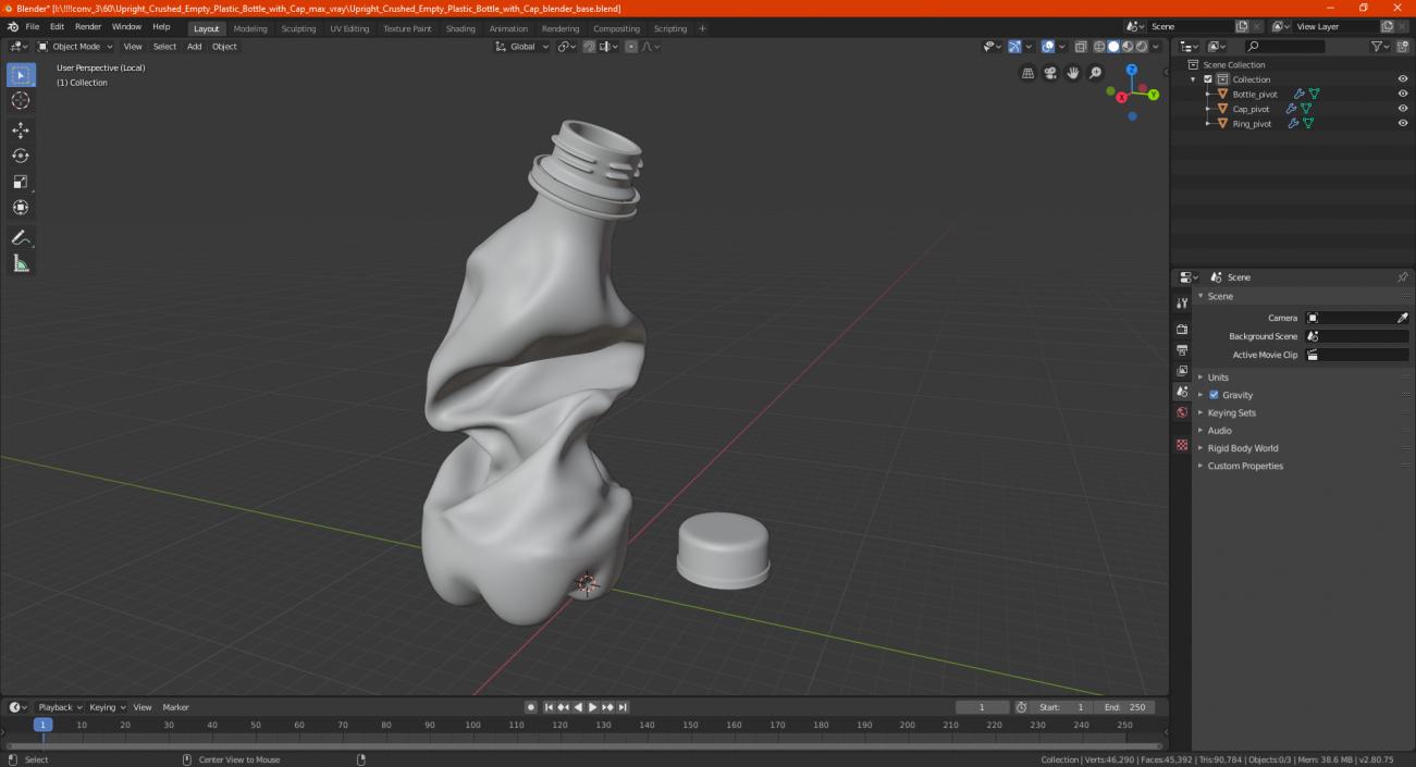 3D model Upright Crushed Empty Plastic Bottle with Cap