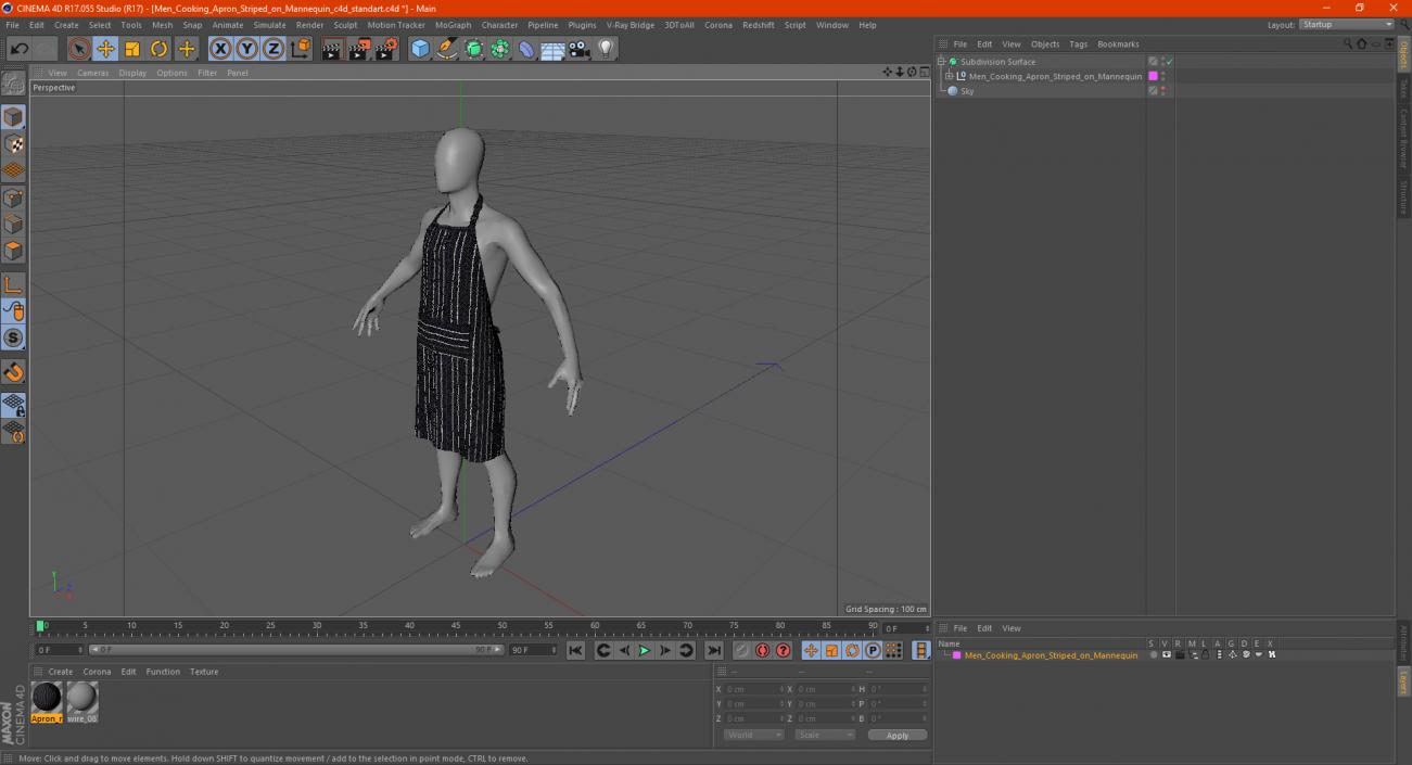 3D Men Cooking Apron Striped on Mannequin model