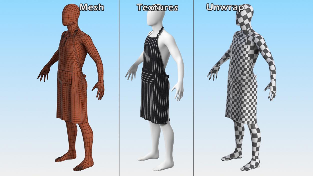 3D Men Cooking Apron Striped on Mannequin model