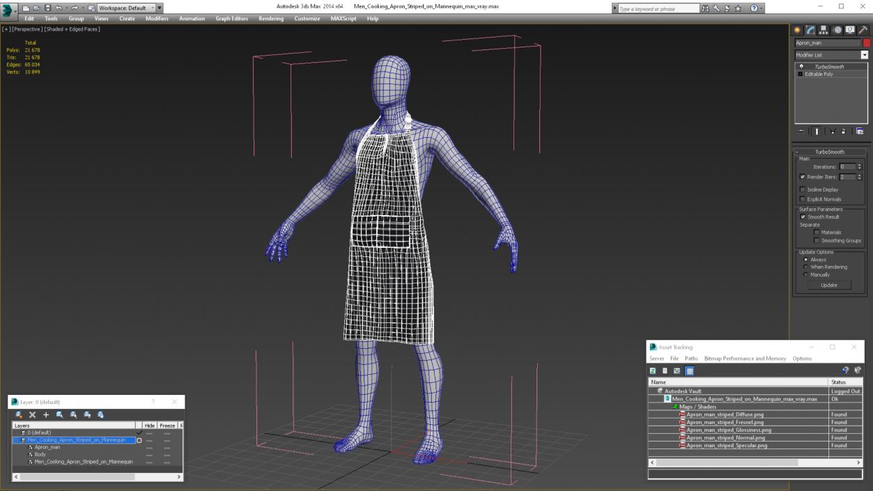 3D Men Cooking Apron Striped on Mannequin model