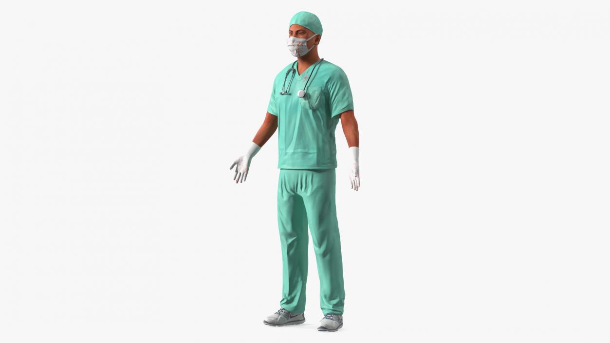 3D Male Surgeon Doctor wearing Mask Stained Blood