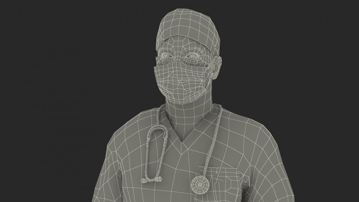 3D Male Surgeon Doctor wearing Mask Stained Blood