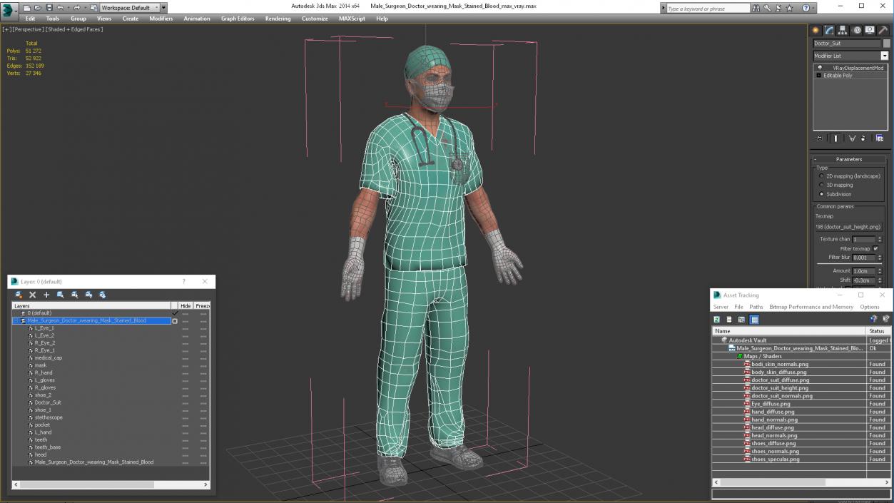 3D Male Surgeon Doctor wearing Mask Stained Blood