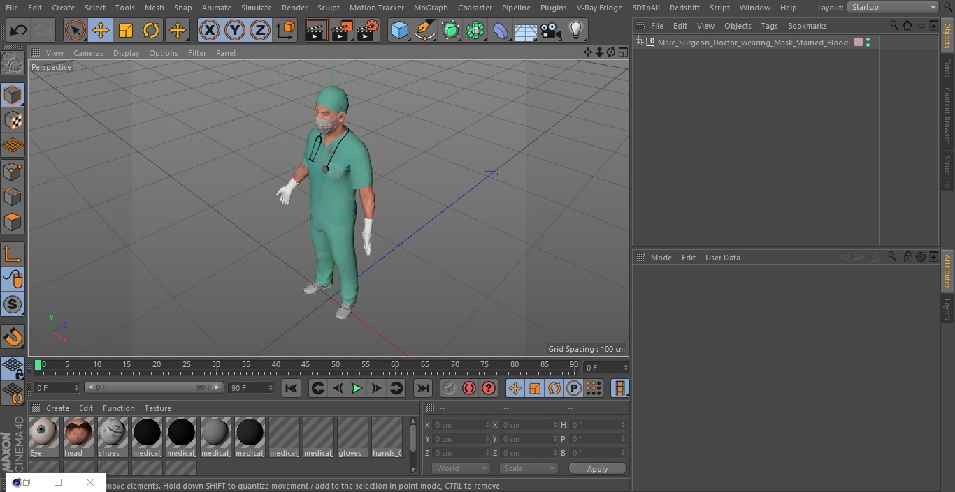 3D Male Surgeon Doctor wearing Mask Stained Blood