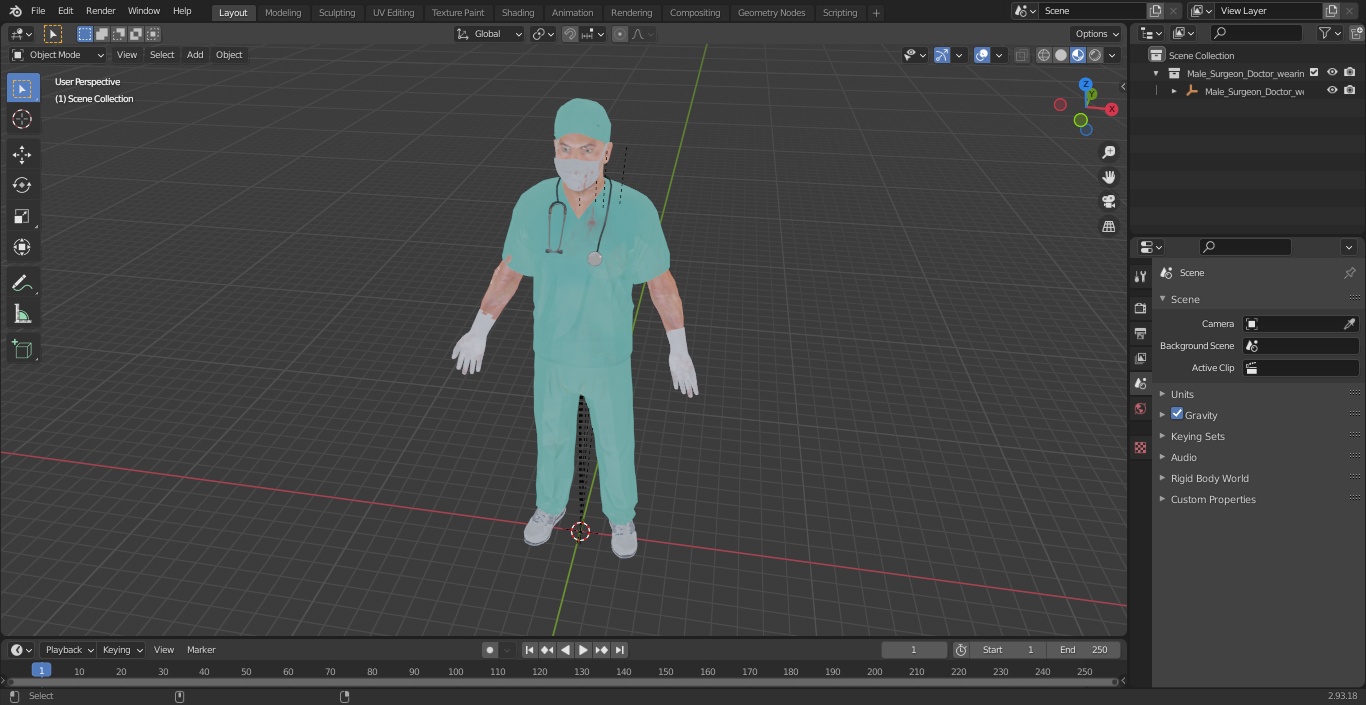 3D Male Surgeon Doctor wearing Mask Stained Blood