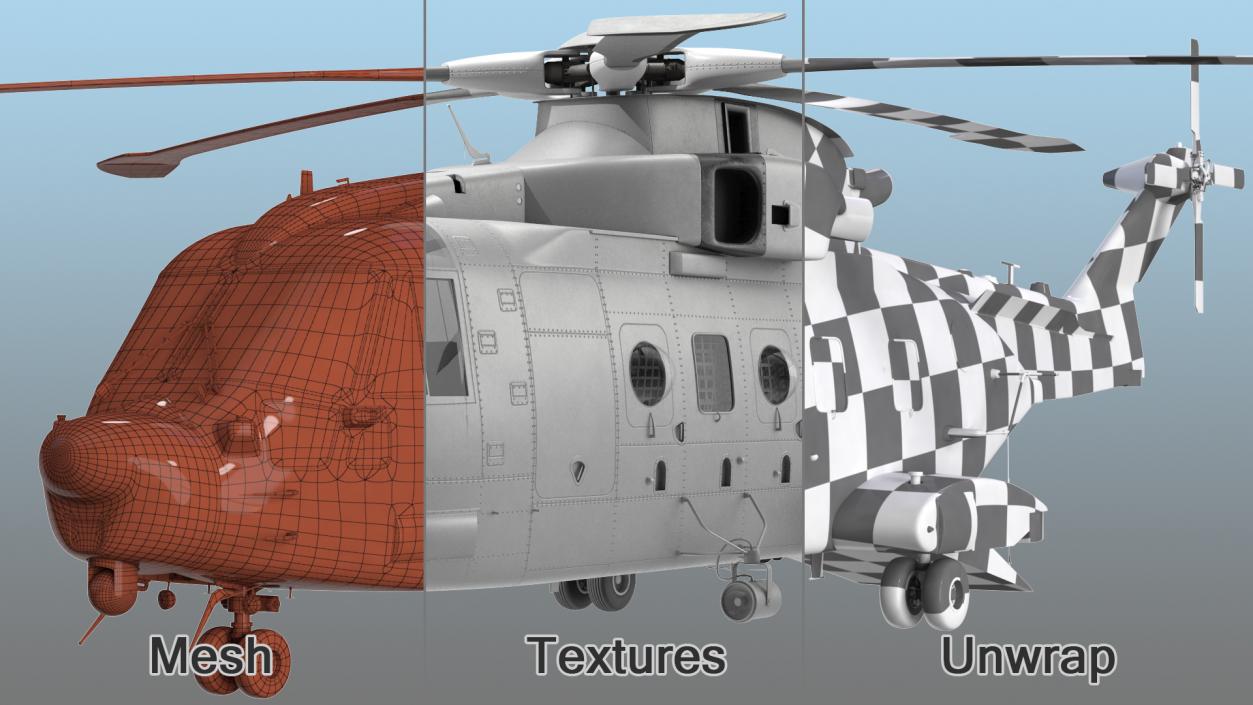 3D Multipurpose Medium Transport Helicopter Rigged for Maya