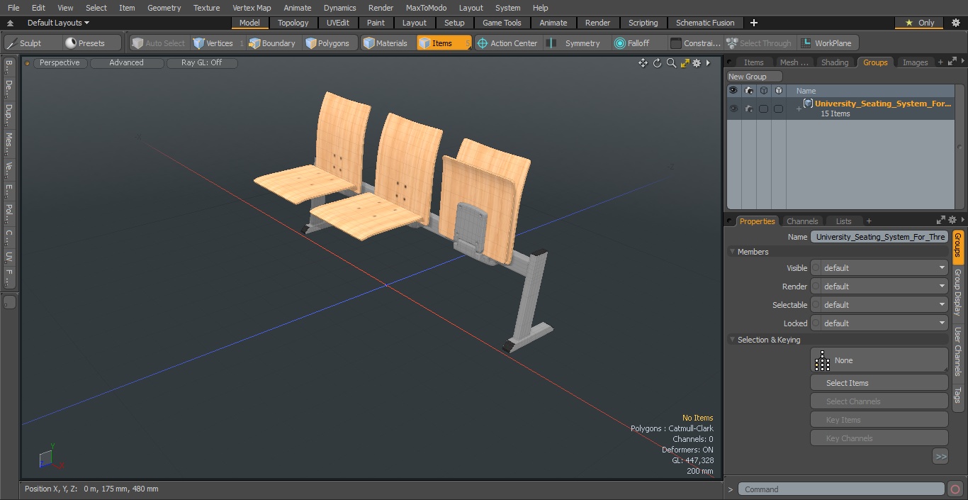 3D University Seating System For Three Seats