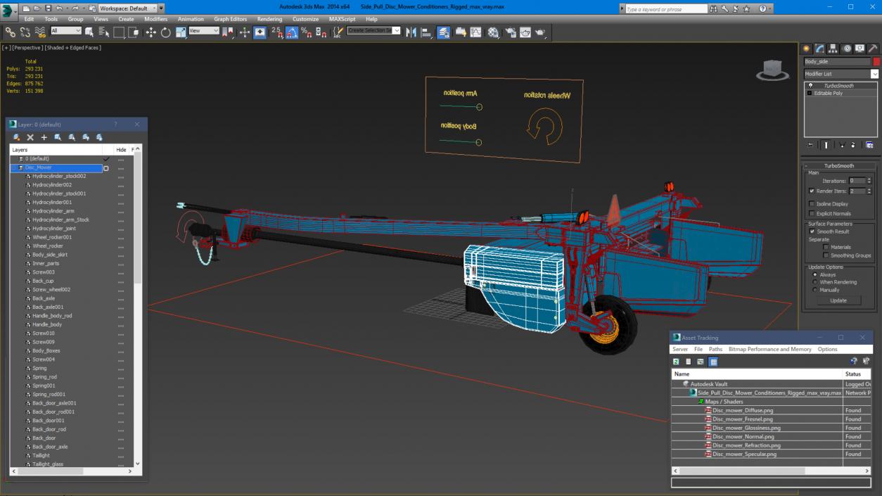 3D model Side Pull Disc Mower Conditioners Rigged