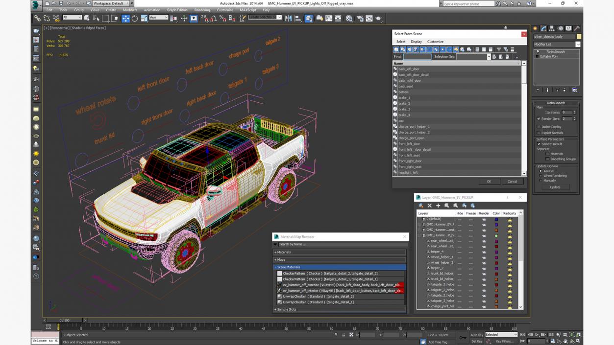 3D 2022 GMC Hummer EV PICKUP Lights Off Rigged model